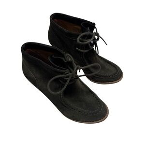 Women’s 7.5M. Lucky Brand Ysabel Booties Green Suede Leather Wedge Ankle Boots